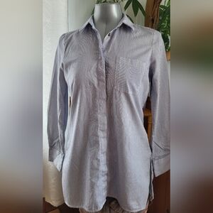 Simons Navy and White Striped Shirt Size Medium